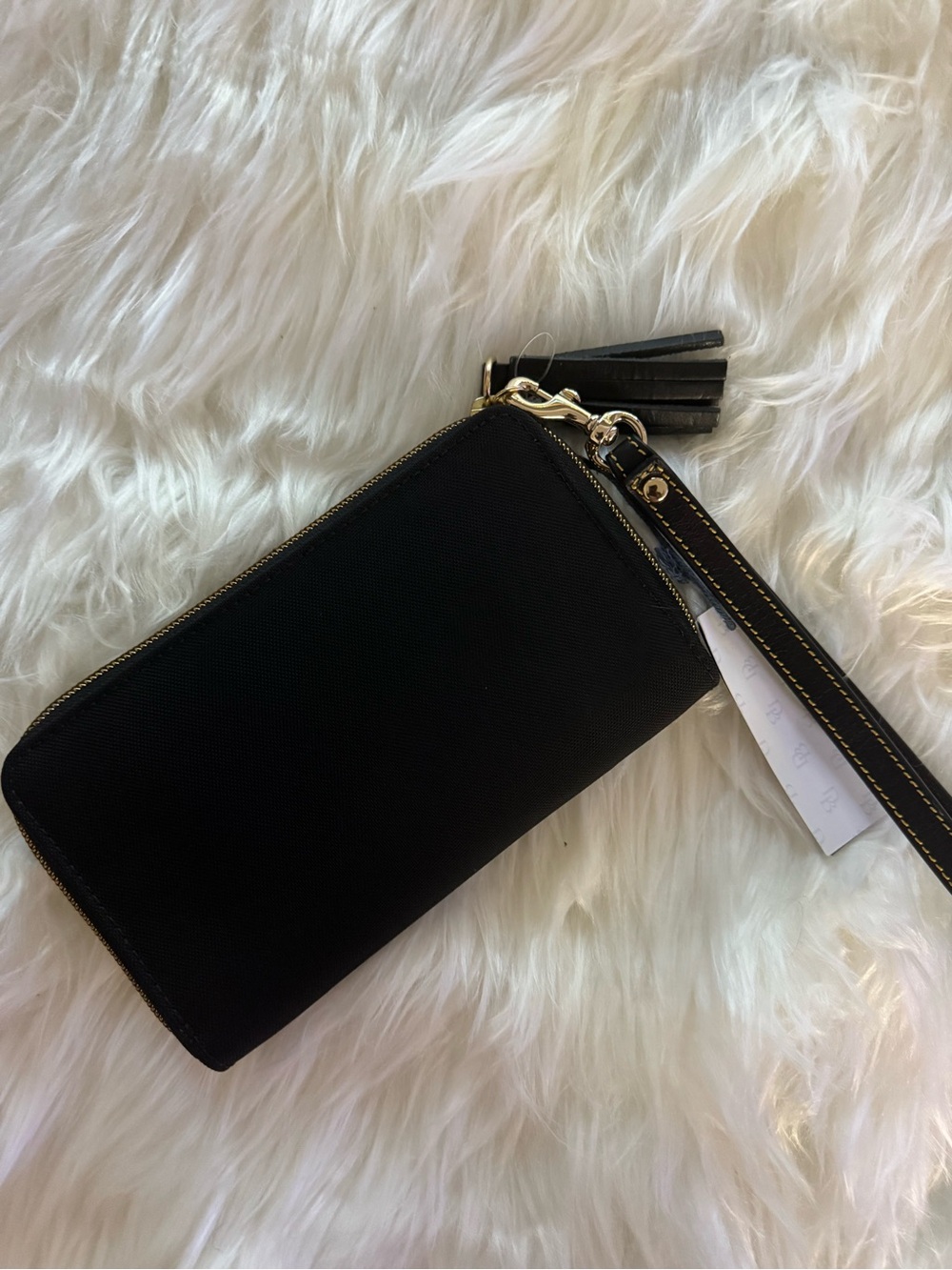 Dooney & Bourke Nylon Zip Around Wristlet Wallet in black with gold-tone zipper - Picture 3 of 4